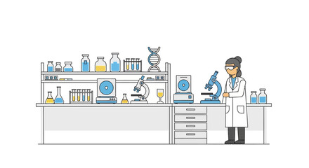 Fototapeta premium Scientist working in a modern laboratory with equipment and DNA helix