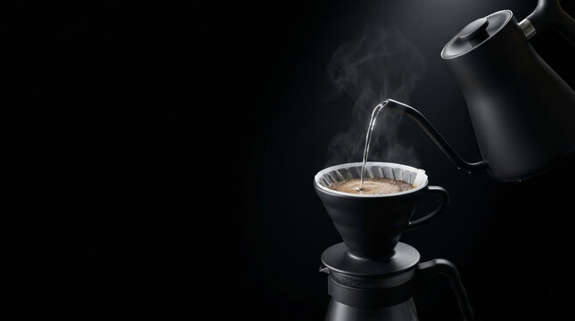 Pouring hot water over coffee in a drip brewer