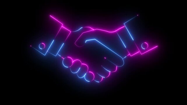business hand neon icon animation. Abstract neon investment icon animation. neon hand on business community video icon.