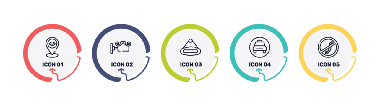swimming pool rules outline icon set featuring tracking, decorative, hanging, taxi stop icons.