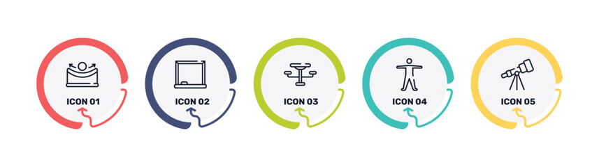 laboratory outline icon set featuring concave, drawing board, outdoor table, anatomy icons. © VectorStockDesign