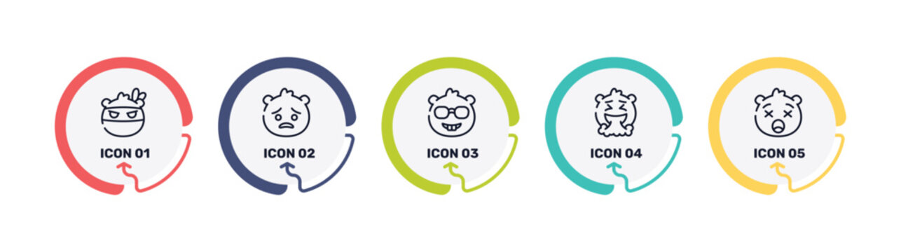 emoji outline icon set featuring ninja emoji, pouting emoji, nerd vomit icons.