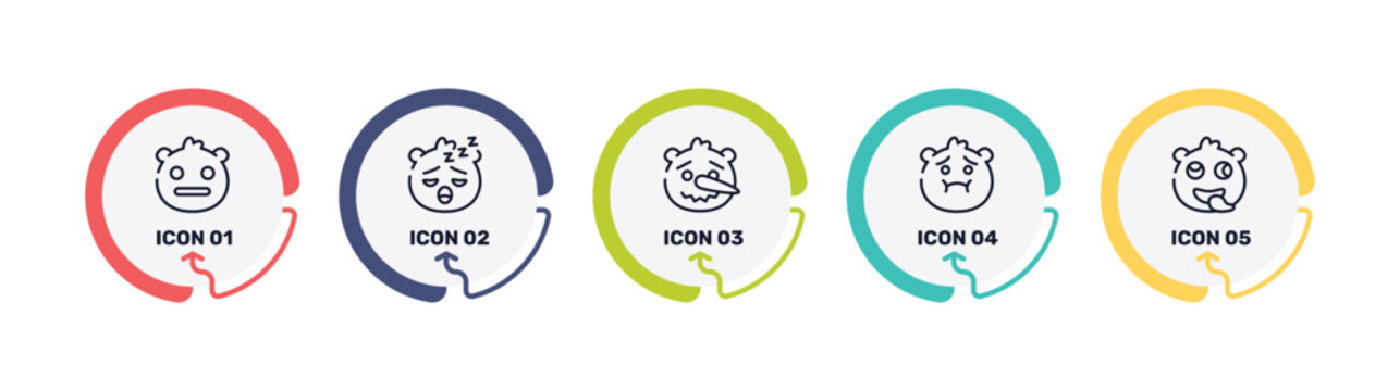 emoji outline icon set featuring expressionless emoji, sleeping emoji, lying nauseated icons.