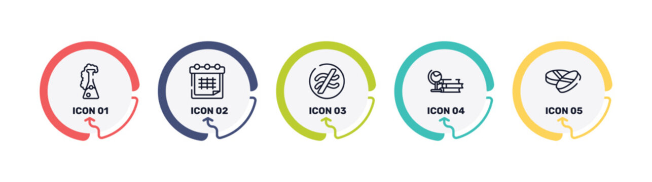 laboratory outline icon set featuring chemicals, timetable, is approximately equal to, studies icons.