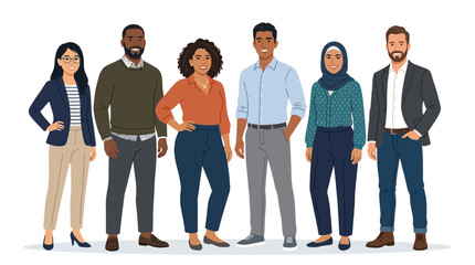 Fototapeta premium Business professionals stand in a row to represent a diverse and modern corporate team ready for work.