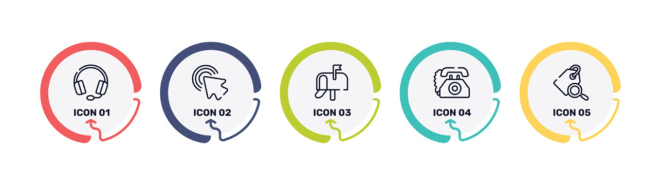 computer and media outline icon set featuring heads with microphone, arrow pointer, , old telephone icons.