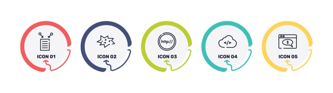 digital services outline icon set featuring data collection, comic, http, cloud coding icons.