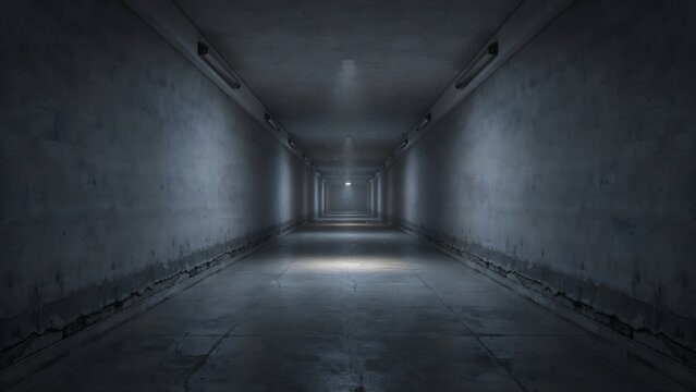 Luminous point at the end of a dark corridor &ndash; Ideal for goal achievement concepts, visionary business ideas, or motivation themes.