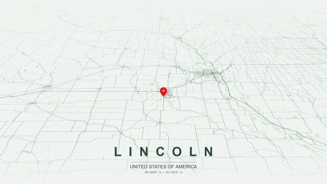 Modern minimalist vector map of Lincoln, Nebraska, USA. High-quality scalable illustration of Lincoln city grid,  Salt Creek waterfront, Interstate 80, US Route 77 for posters design.