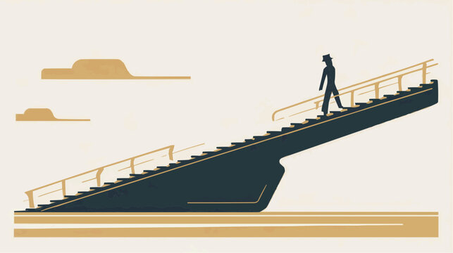 A lone person ascends a long escalator feeling the smooth motion and steady climb towards a brighter future and new opportunities