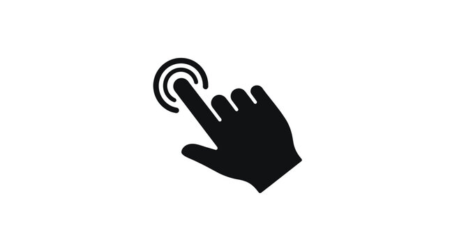 Hand Touching Circular Button Icon Black Silhouette