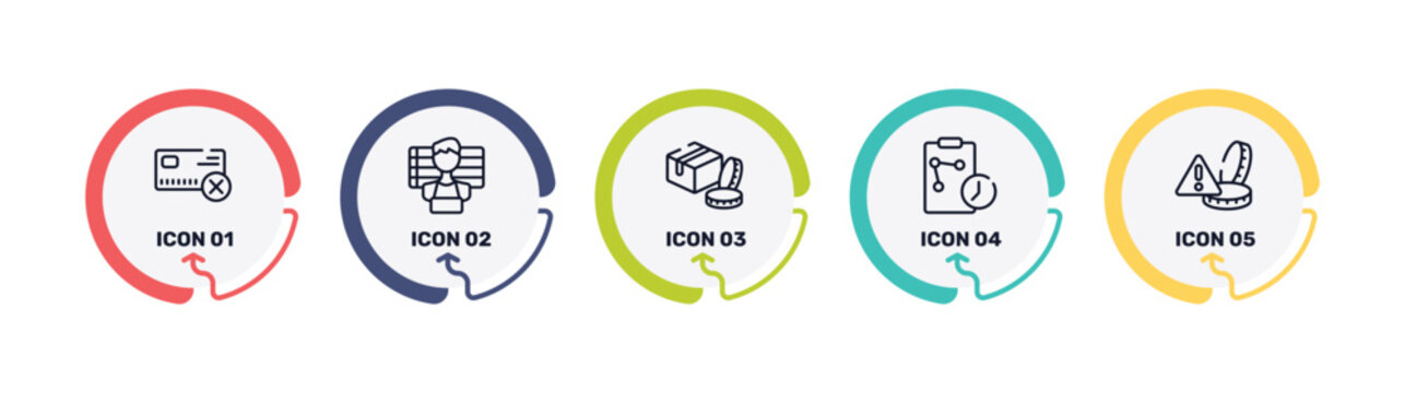 investing outline icon set featuring no credit card, suspect, packages, real time strategy icons.