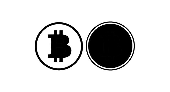 Minimal black silhouette icon, simple flat vector, bold black shape, no, no shading bitcoin cryptocurrency coin icons, black and white vector illustration on a, flat icon style