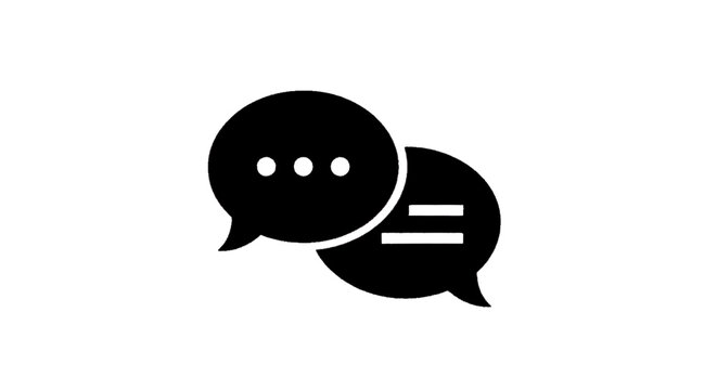 Minimal black silhouette icon, simple flat vector, bold black shape, no, no shading speech bubbles icon on a, flat icon style