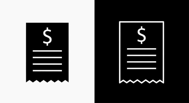 Minimal black silhouette icon, simple flat vector, bold black shape, no, no shading receipt icon set, financial bill symbol, vector illustration on a, flat icon style