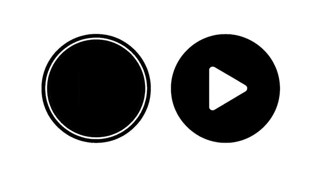Minimal black silhouette icon, simple flat vector, bold black shape, no, no shading play and pause buttons icons set on a, flat icon style