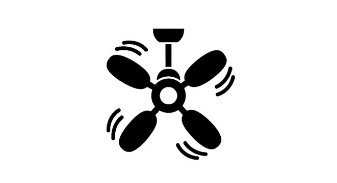 Minimal black silhouette icon, simple flat vector, bold black shape, no, no shading ceiling fan icon, vector illustration of a rotating fan on a, flat icon style