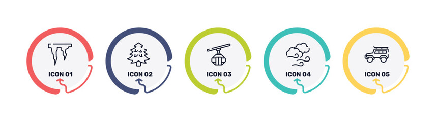 africa outline icon set featuring icicle, pine tree, cable car cabin, windy icons. © VectorStockDesign
