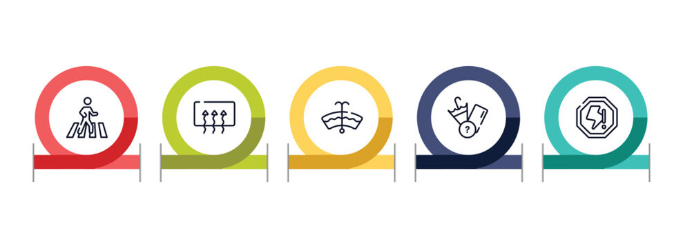 universal warning signals outline icon set featuring crossing, rear window defrost, windshield washer, lost items icons.