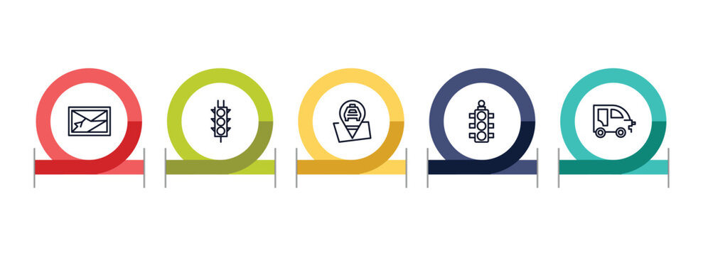 taxi service outline icon set featuring navigator, semaphore traffic lights, taxi stop, semaphore light icons.