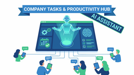 Fototapeta premium Clean presentation template vector showing a centralized company tasks dashboard with employee tracking, task delegation charts, and automated project workflows.