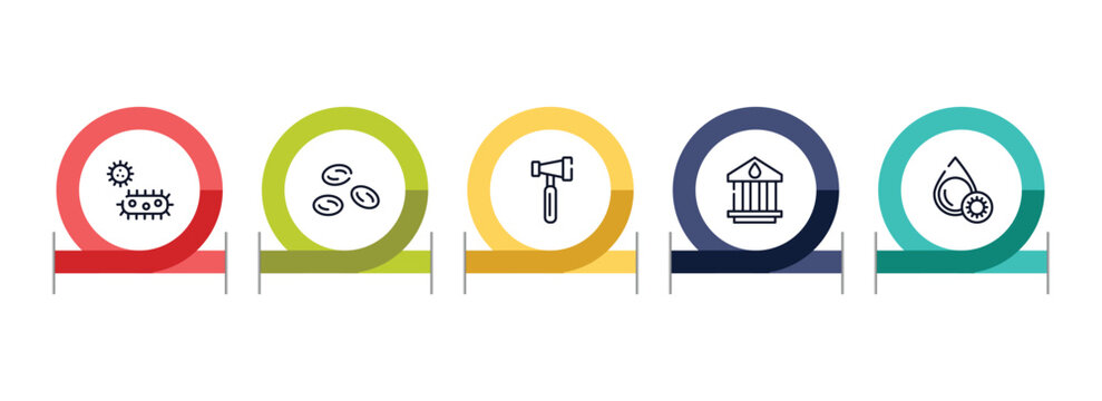 blood donation outline icon set featuring bacterium, blood cells, reflex hammer, blood bank icons.