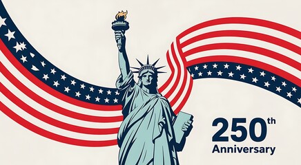 Naklejka premium Statue of liberty 250th anniversary american flag graphic