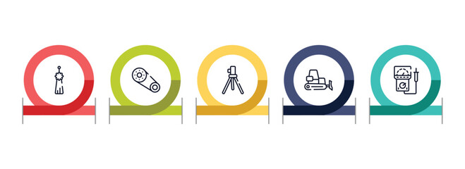 electrician tools outline icon set featuring norigae, timing belt, geodetic, dozer icons. © VectorStockDesign