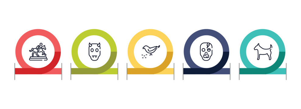 poi nature outline icon set featuring trophy of horses races, devil, bird eating seeds, zombie icons.