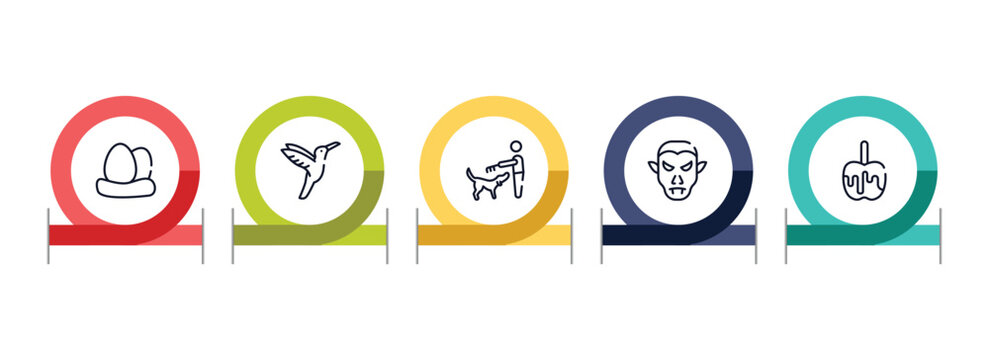 halloween outline icon set featuring egg, hummingbird, man combing a dog, vampire icons.