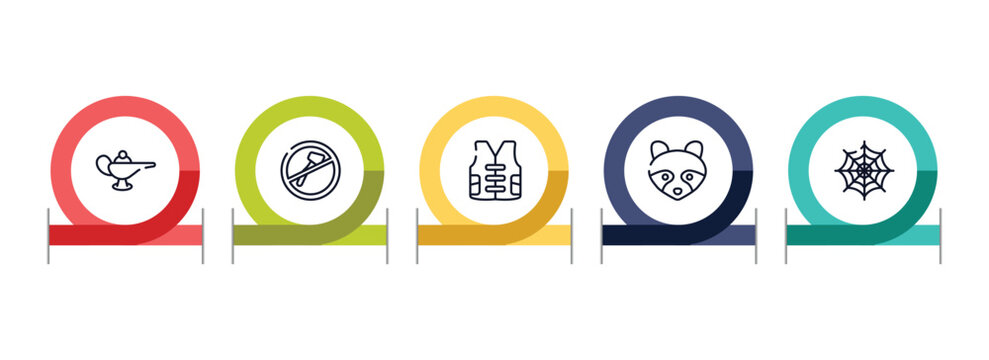 wildlife outline icon set featuring magic lamp, no cut, vest, racoon icons.