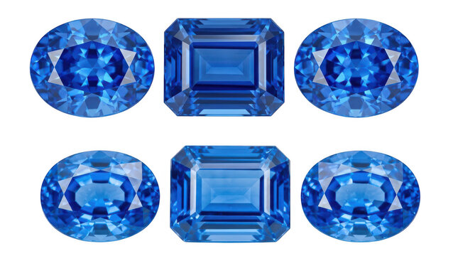 Set of blue sapphires isolated on transparent background