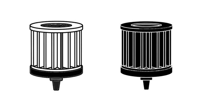 Minimal black silhouette icon, simple flat vector, bold black shape, no, no shading vector illustration of a cylindrical pleated air filter icon on a, flat icon style