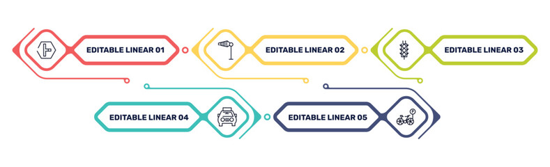 parking outline icon set featuring t junction, wind flag, semaphore traffic lights, solar taxi icons. © VectorStockDesign