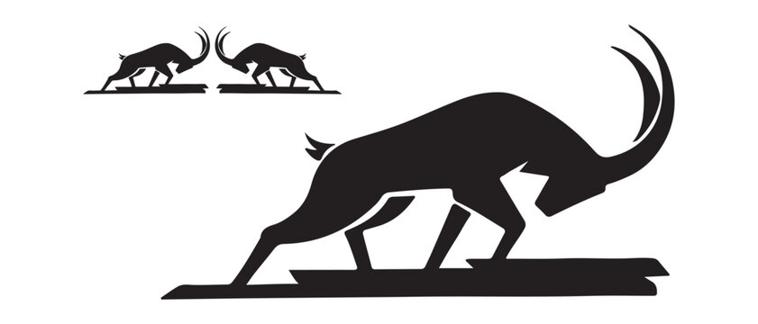 Ibex and Mountain Goat Silhouettes, Wild Horned Animal Climbing and Action Vector Set