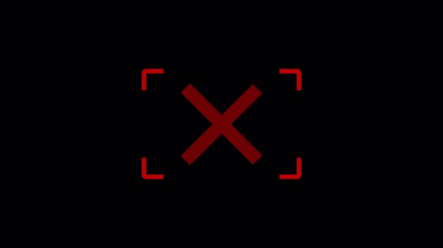 A red cross target scan alert on black, designed for failure warnings, tracking screens, security visuals, and animated alert motion graphics.