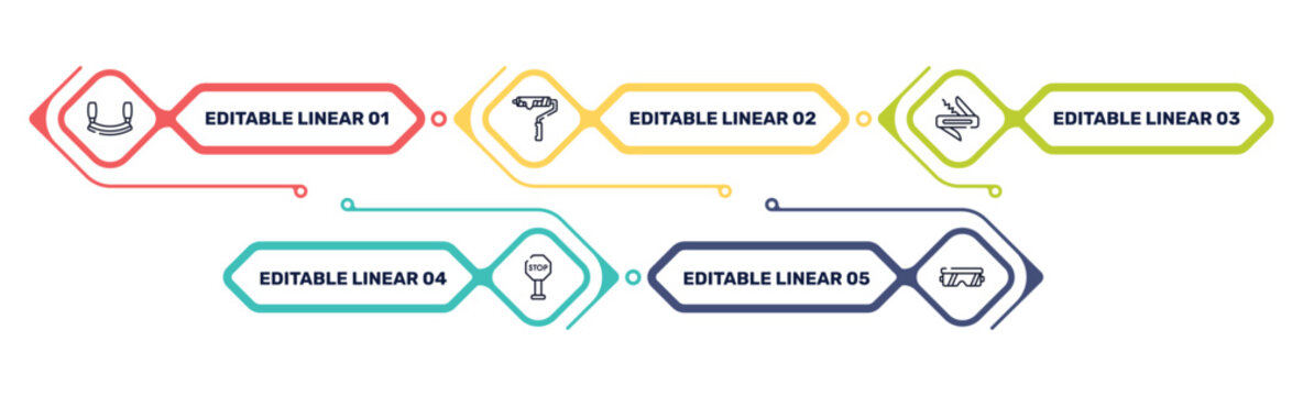 construction line craft outline icon set featuring mezzaluna, brush for painting, jackknife, stopping icons.