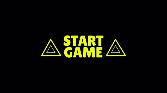 A yellow start game title with triangle icons on black, ideal for arcade intros, gaming launch screens, and animated start prompt graphics.