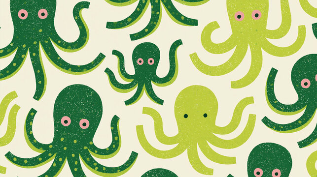 Colorful octopus pattern featuring playful designs in green and yellow tones.