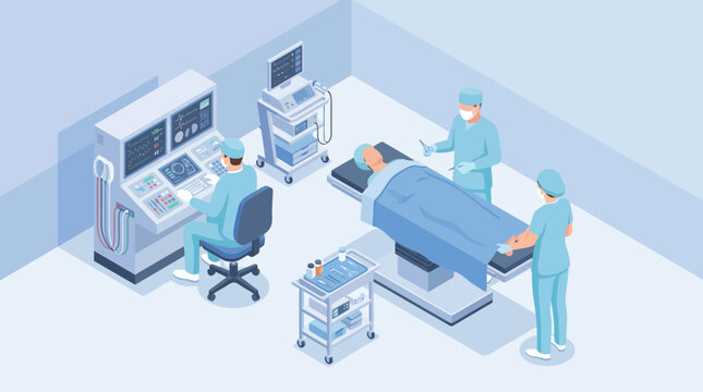 Surgical Team Performing Complex Operation in Modern Hospital.