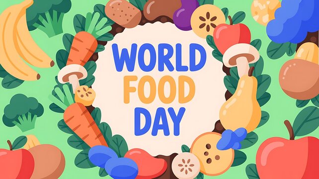 World food day celebration banner with fresh vegetables and fruits border illustration vegetables nutrition
