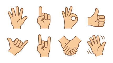 Fototapeta premium Collection of vector illustrations depicting various human hand gestures and symbols.