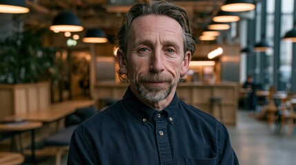 Fototapeta premium Neurodiversity Workplace Middle Aged British Man In Soft Light