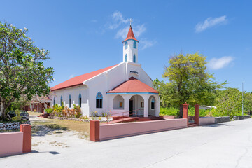 St John Baptist church in summer, Rotoava, Fakarava Atoll, French Polynesia © eyetronic