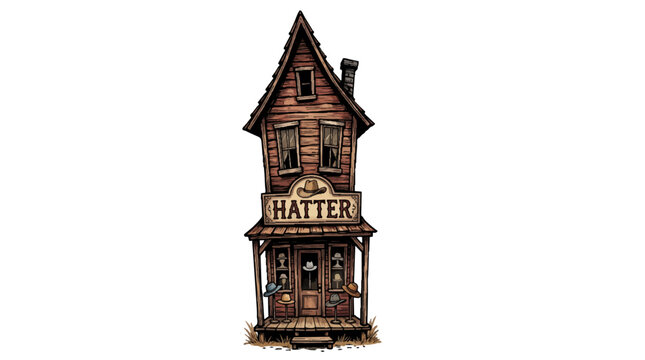 Old West Hatter Shop &ndash; Vintage Cowboy Hat Store Building Illustration