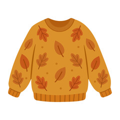 Sweater With Leaf Pattern Ready for Fall Season Wear in Warm Colors © olegganko