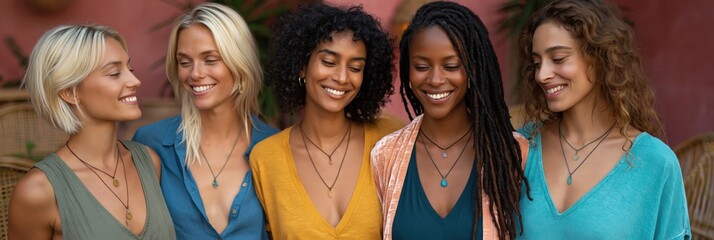Fototapeta premium Diverse women smiling together in outdoor cafe seating
