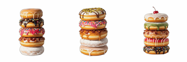 Delicious Glazed Donuts Stacks Pack, Sweet Pastry Clipart with Colorful Frosting and Sprinkles, Transparent PNG Bakery Graphics for Sublimation, Dessert Lover Art, Isolated Food Clipart Elements for B © AADi
