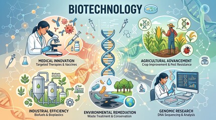 Obraz premium Innovative Biotechnology and Agricultural Education Infographic.