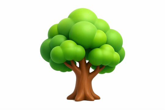 3D illustration of a vibrant cartoon tree with green foliage